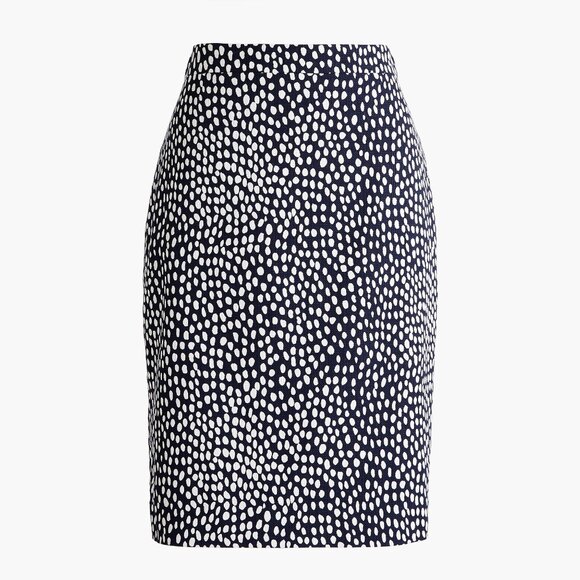 NWT Womens Size 4 J. Crew Navy Blue Printed Modern Polka Dot Pencil Skirt NEW - Picture 1 of 4